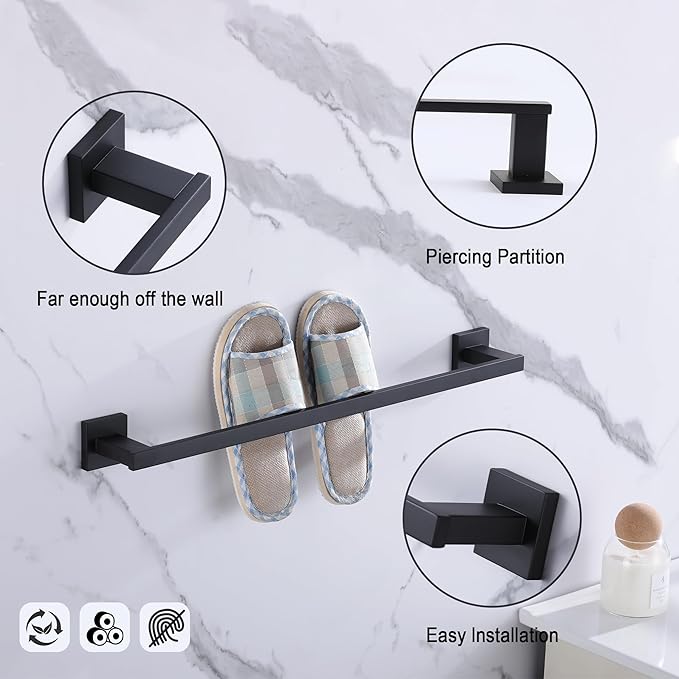 LANC 24-Inche Black Towel Bar for Bathroom Wall Mounted Matte Black Bath Towel Rack Stainless Steel Towel Rod for Cabinet Kitchen Towel Holder Towel Hanger Towel Rail, A9010MB-L6