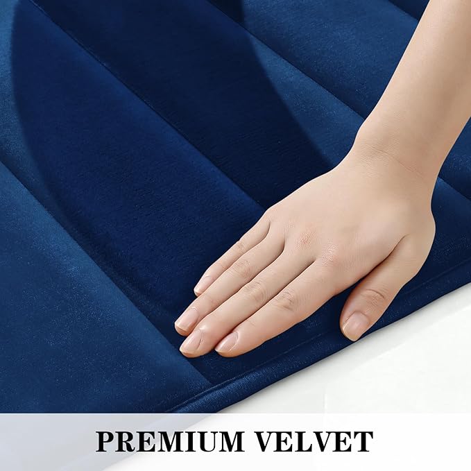 BYSURE Navy Blue Memory Foam Bathroom Rug Set 3 Piece, Non Slip Extra Soft Absorbent Bath Mats, Machine Washable & Dry Toilet Mat Sets for Bathroom Floor