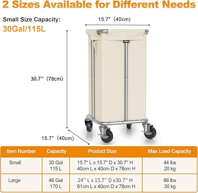 Hodonas Laundry Basket with Wheels, 115L Rolling Laundry Hamper Large Dirty Clothes Hamper Cart with Steel Frame and Removable Bag, Bedroom Bathroom Dorm Room Laundry Room Organization Hampers, Beige