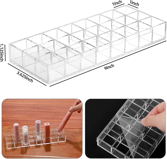 Kigley Clear Lipstick Organizer Acrylic Lip Gloss Holder Cosmetic Storage Lipstick Display Case for Women Perfume Sample Drawer Brushes Bottles Birthday Gift (5 Pcs,24 Grid)