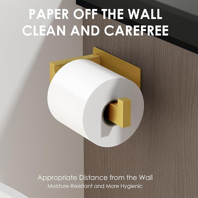 Auxmir No Drilling Self Adhesive Toilet Paper Holder, Premium Rustproof SUS304 Stainless Steel Roll Holder Wall Mount Tissue Holder for Bathroom Kitchen Washroom, Toilet Paper Holder-Gold