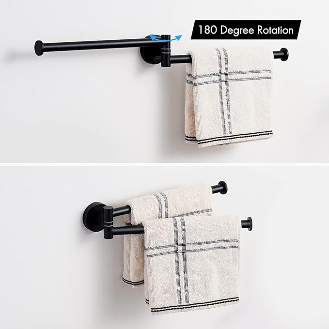 KES Black Swivel Towel Bar for Bathroom 9-Inch Swing Out Double Towel Bar 2-Arm Kitchen Wall Mounted SUS 304 Stainless Steel Matte Black, A2106S23-BK