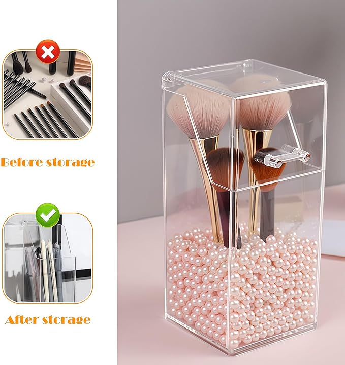 erioctry Clear Acrylic Makeup Brush Organizer with Lid Square Cosmetic Brush Holder Dustproof Jewelry Storage Container