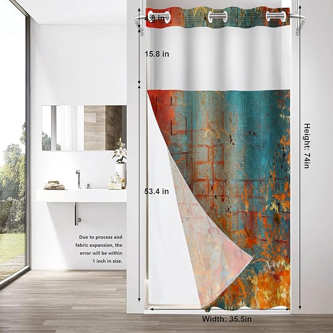 Shrahala Abstract Grunge Color No Hooks Shower Curtain with Snap in Liner Set, Solid Colored Pink Bathroom Décor Polyester Fiber Waterproof for Stall Bathtubs 35.5 X 74 in