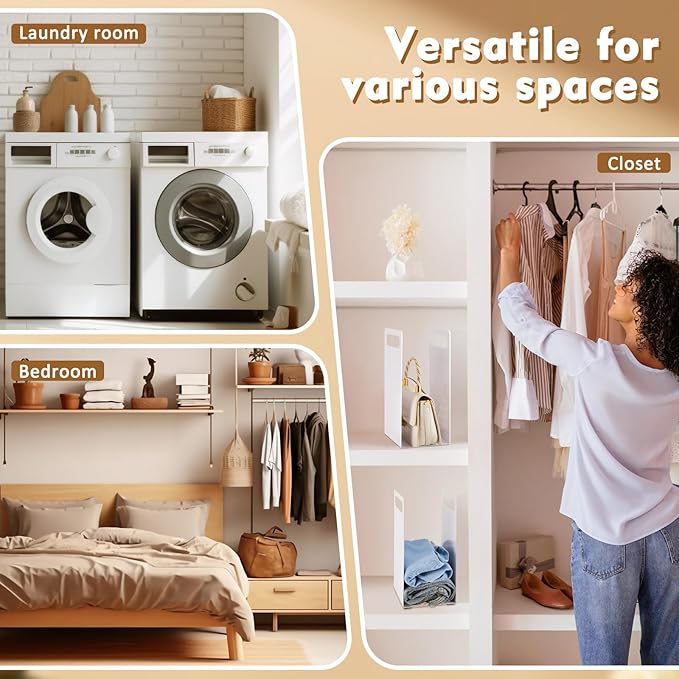 LEIFIDE Set of 2 Interlocking Towel Organizer Metal Bathroom Towel Storage Rack Shelf Dividers Organizers for Closet Home Space Saving (White)