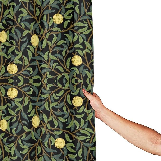 Vintage Botanical Shower Curtain William Morris Designs Green Jungle Fruit Print Shower Curtain Set Polyester Interior Waterproof Shower Curtain with 12 Hooks 66x72 Inches(168x183cm)