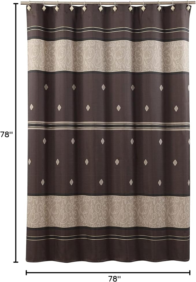 Seville Tan Polyester Bronze Stripes Vintage Chocolate Shower Curtain,Decorative Waterproof Printed Fabric Brown Bathroom Curtains,Extra Large 78" W x 78" L