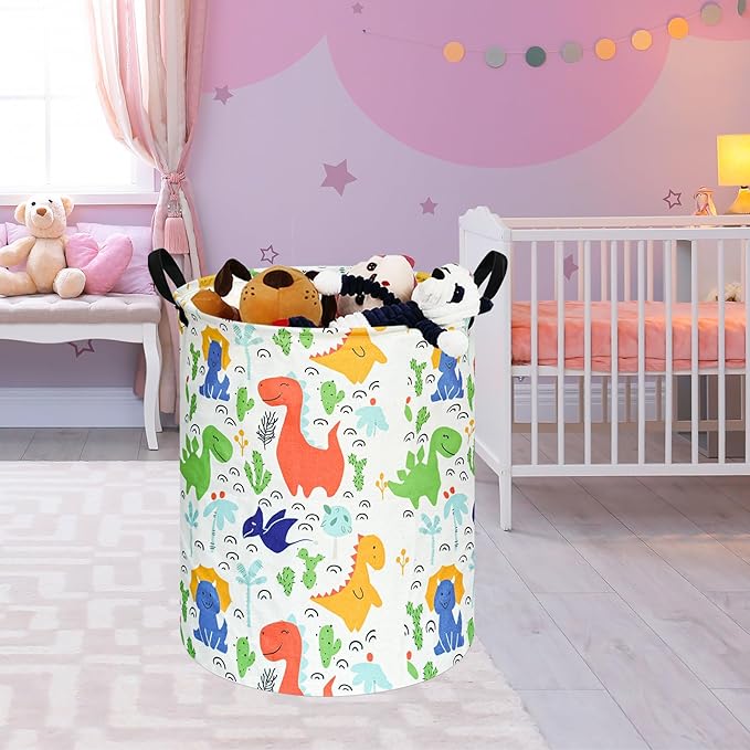 KUNRO Round Laundry Gift Basket Storage Hamper, Clothes Storage Organizer Bins, Shelf Basket with Handles for Room Decor