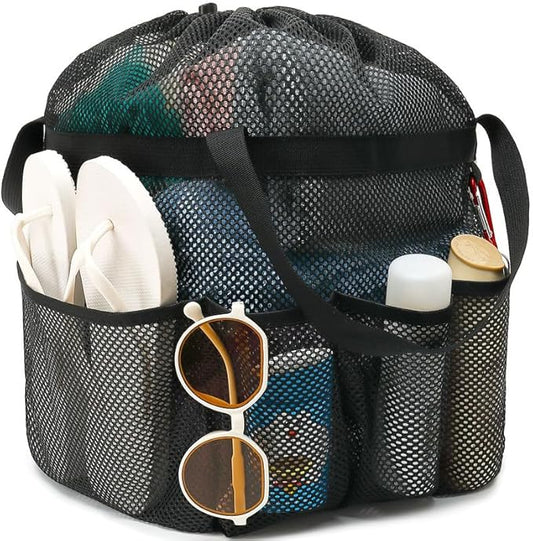 Fammart Mesh Shower Caddy Portable with Drawstring, Dorm Room Essentials for College Girls Guys, 8-Pocket Extra Large Shower Bag Basket Tote for Camping Beach Gym Travel Toiletry Bathroom
