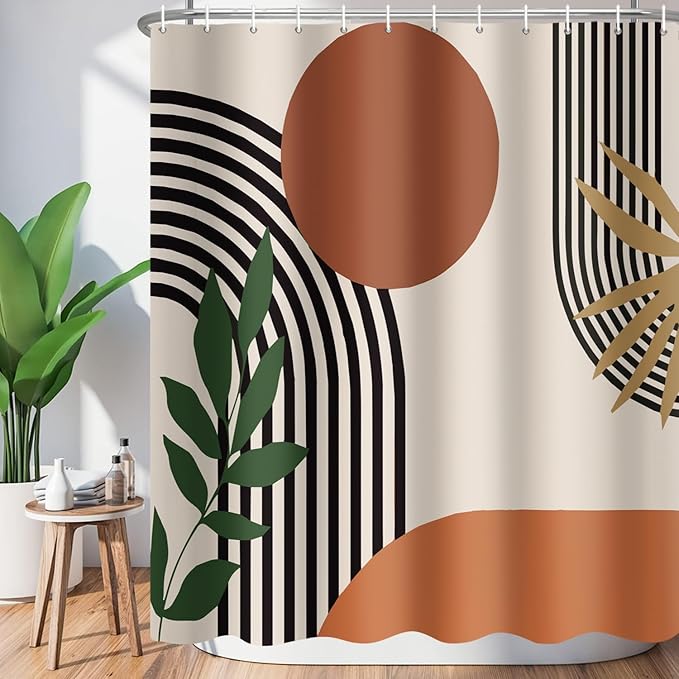 ChloropLastid Extra Long Shower Curtain 72 x 84 Inch Boho Shower Curtain for Bathroom Mid Century Modern Bohemian Abstract Geometric Fabric Waterproof Bathroom Curtains Shower Set