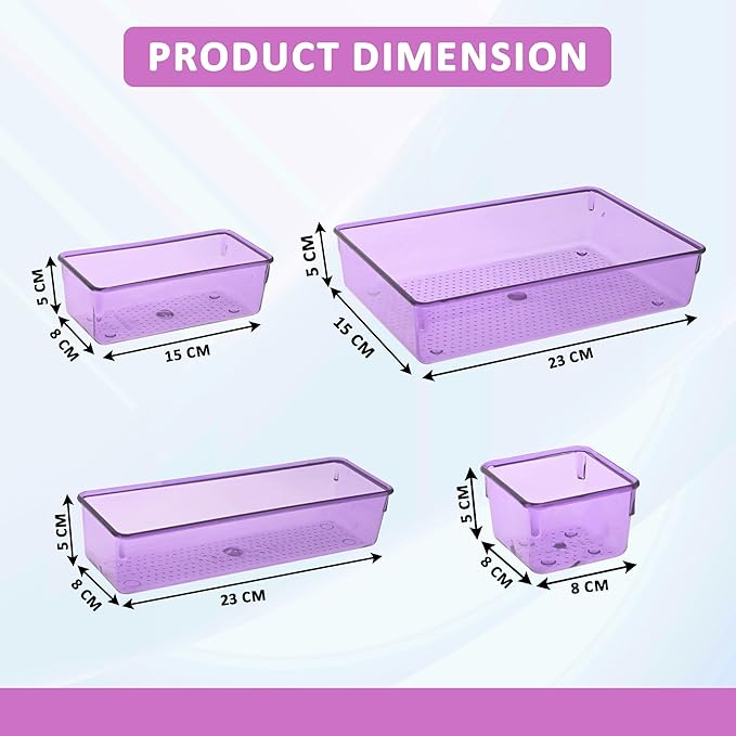 Kuber Industries 8 Pcs Acrylic Transparent Cosmetic Organizer Tray | Drawers Organisers for Kitchen, Office and Bathroom Vanity Makeup | Stationery Storage Drawer Divider Tray | Purple