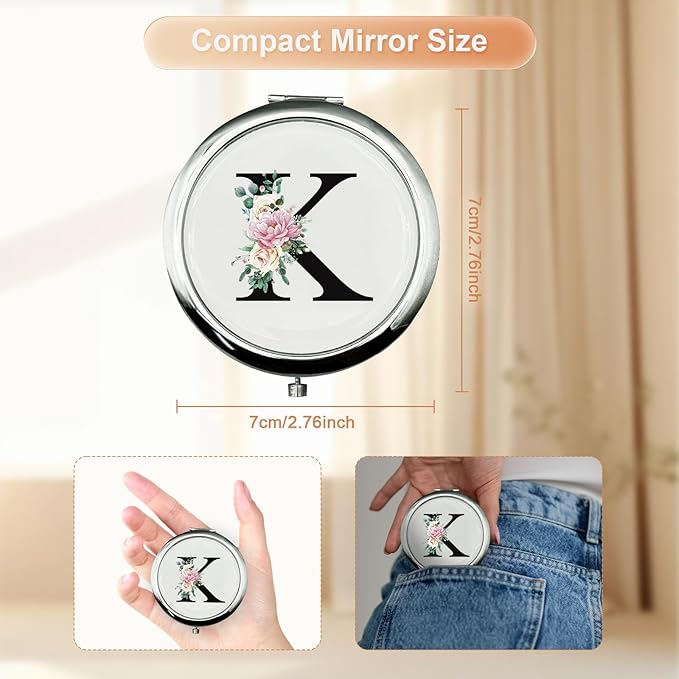 JEKUGOT Monogram Compact Mirror, Personalized Gifts for Women and Girls, Small Pocket Mirror, Personalized Compact Mirrors for Girls, Sister, Wife, Mothers, Birthday Gifts - K