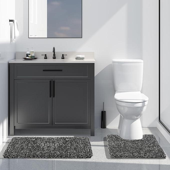 Yimobra Bath Rugs for Bathroom 32x20, Ultra Soft and Water Absorbent Bath Mats, Non Slip Plush Shower Rugs, Microfiber Thick Matts for Bathroom Floor/Tub, Machine Washable, Light Gray and Black Gray