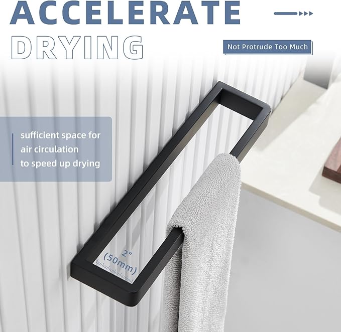 Angle Simple Hand Towel Holder for Bathroom, SUS 304 Stainless Steel Kitchen Towel Rack Hanger Wall Mounted 11.73" Matte Black