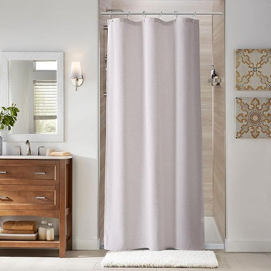 Naturoom 36 Inch Shower Curtain - Stall Narrow Half Green Linen Ultra Thick Fabric Shower Curtain Set with Hooks, Boho Farmhouse Rustic RV Camper Bath Curtains for Bathroom, Champagne, 36x72