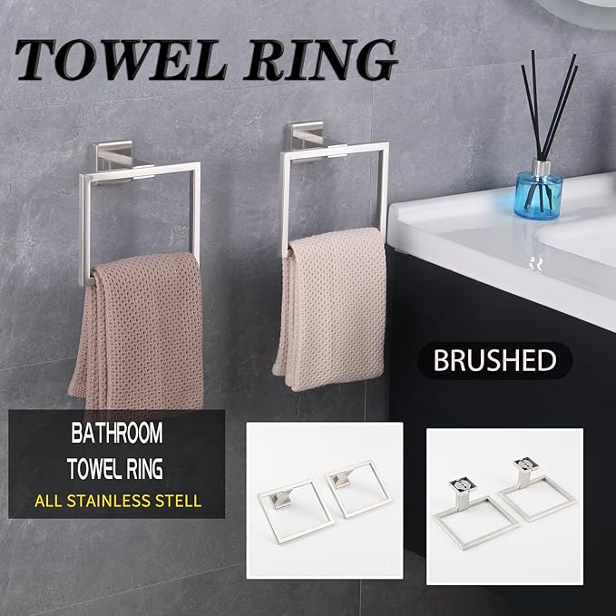 GERZWY Hand Towel Ring Bath Towel Holder Bathroom Lavatory Shower Towel Hanger Holder Brushed Stainless Steel Wall Mount JG1916-2LS