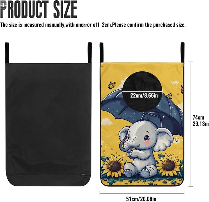 ZOUTAIRONG Cute Elephant Hanging Hamper for Clothes Over the Door Laundry Hamper Laundry Basket Hanging Shelf Closet Storage Organizer Hamper Laundry Bag for Bedroom