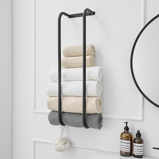 BWE Towel Racks for Bathroom Wall Mounted, Bathroom Towel Storage for Rolled Towels, Stainless Steel Vertical Towel Holder, Bathroom Organizer Black
