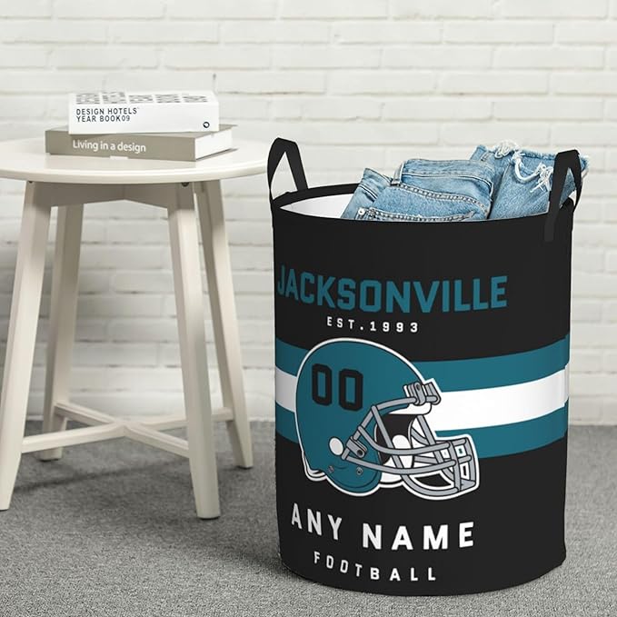 Custom Jacksonville Laundry Hamper - Personalized Football Style Laundry Basket - Customized Name And Number - Dirty Clothes Hamper Waterproof Large Capacity Hamper for Bedroom Bathroom Living Room