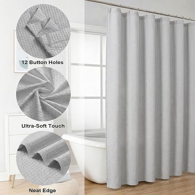OVZME Berry Cute Shower Curtain, Embossed Textured Fabric Shower Curtain for Bathroom - Soft Cloth & Hotel Spa Luxury, Water Repellent, Machine Washable Shower Curtain, 72X72, Light Grey
