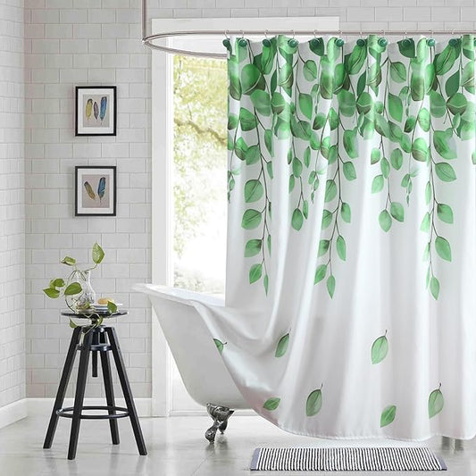 Fabric Shower Curtain 78 Inches Long, Green Watercolor Eucalyptus Leaves Shower Curtain for Bathroom, 72" W x 78" H
