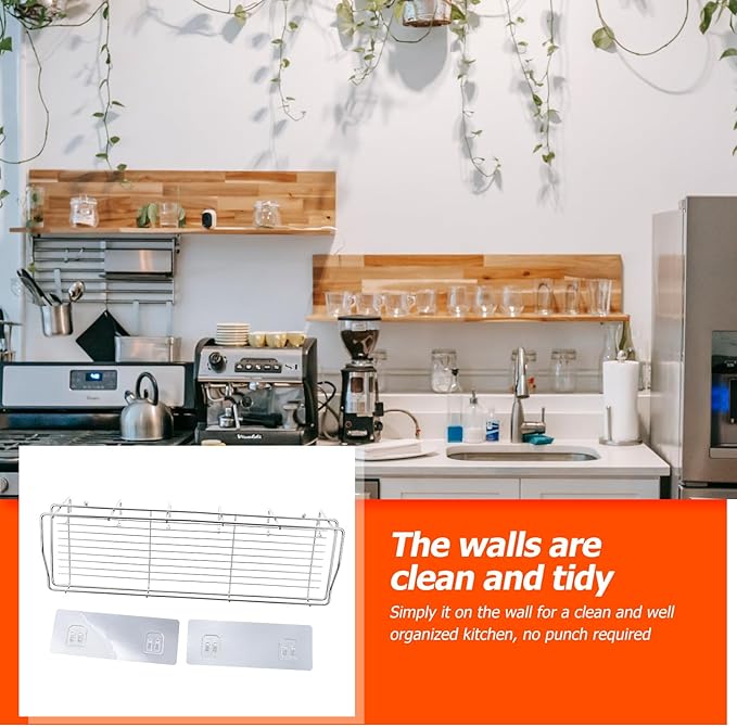 BESPORTBLE Stainless Steel Bathroom Shelf with Suction Cups, Punch-Free Wall-Mounted Storage Rack with Hooks for Kitchen and Bathroom Organization