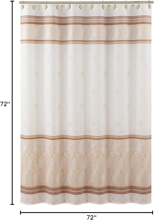Corinthia Classic Beige Polyester Fabric Cream Printed Elegant Farmhouse Shower Curtains,Contemporary Ivory Decorative Waterproof Modern Cloth Tan Bathroom Curtains,72" W x 72" L