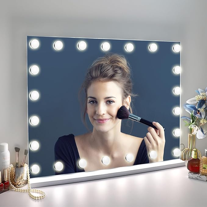 24.4"x 20.4" Vanity Mirror Makeup Mirror with Lights,10X Large Hollywood Lighted Vanity Mirror with 22 Dimmable LED Bulbs,3 Color Modes,Touch Control for Bedroom,Tabletop or Wall-Mounted