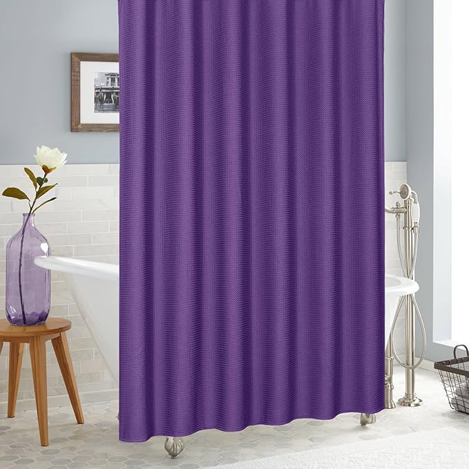 MitoVilla Purple Waffle Small Stall Shower Curtain 36 x 72, Half Size Fabric Narrow Shower Curtains for Bathroom Decor, 36 inch Weighted Shower Curtain Set with Plastic Hooks