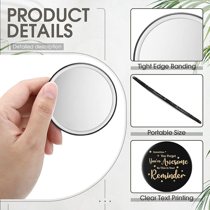 Hoolerry 48 Pcs Inspirational Compact Mirror Bulk 2.76 Inch Small Pocket Mirrors You're Awesome Appreciation Gifts for Women Coworker Employee Teacher