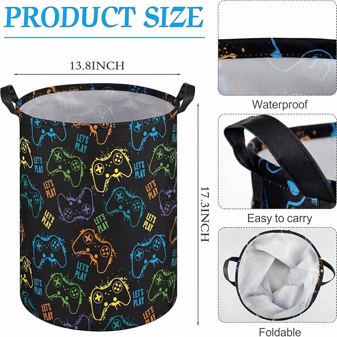 Zhehao 2 Pcs Easter Gamer Laundry Basket Boys Kids Laundry Hamper Gamer Room Decor Gaming Storage Basket Hamper Clothes Organizer Nursery Toy Storage Bin for Gifts Bedroom Bathroom Decoration(Stylish)