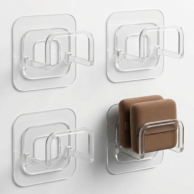 4PCS Adhesive Powder Puff Holder, Wall Mounted Sponge Caddy, Invisible Makeup Sponge Holder for Bathroom - Fits Various Powder Puffs & Saves Space (4.5 * 3.5 * 4.3cm)(Clear)