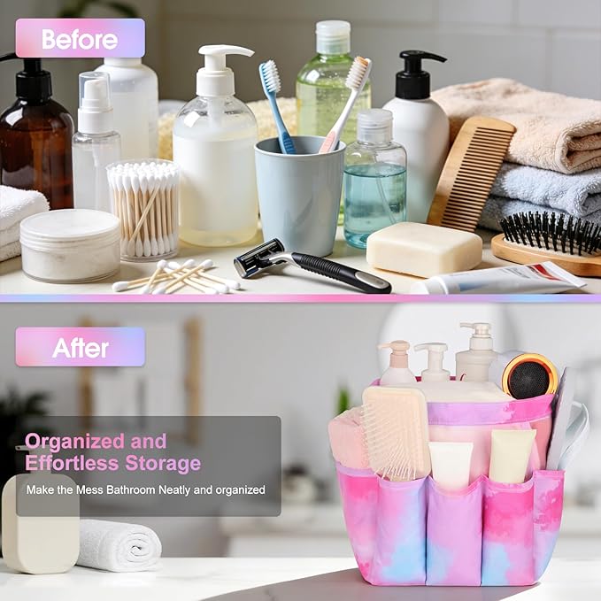 Attmu Mesh Shower Caddy Portable for College Dorm Room Essentials with 8 Pockets, Hanging Shower Caddy Dorm Basket, Quick Dry Shower Bag for Bathroom