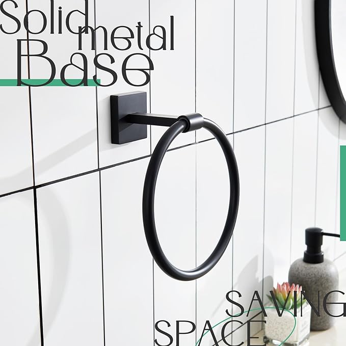 KOKOSIRI Towel Ring Matte Black Bath Towel Hanger Bathroom Hardware Hand Towels Holder Rack Wall Mounted Stainless Steel, B3010BK