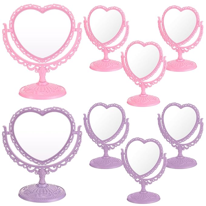 Lineshading 8 Pcs Heart Mirror Purple Pink Heart Shaped Mirror Spa Party Supplies for Girls Makeup Spa Birthday Party Favors