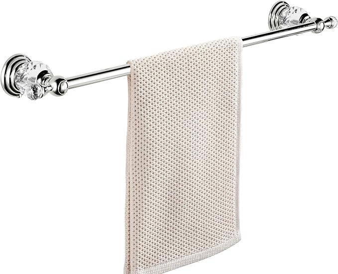 BATHSIR Crystal Towel Bar 24 Inch, Chrome Bathroom Towel Rack, Hand Towel Holder Wall Mounted