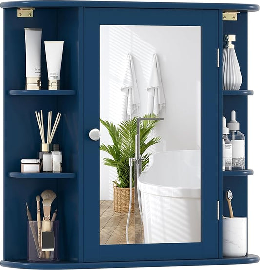 Giantex Bathroom Medicine Cabinet, Wall Mounted Bathroom Mirror Cabinet with Mirrored Door & 4 Interior Shelves, 6 Open Shelves, Mounting Hardware, Space-Saving Storage Cabinet, White
