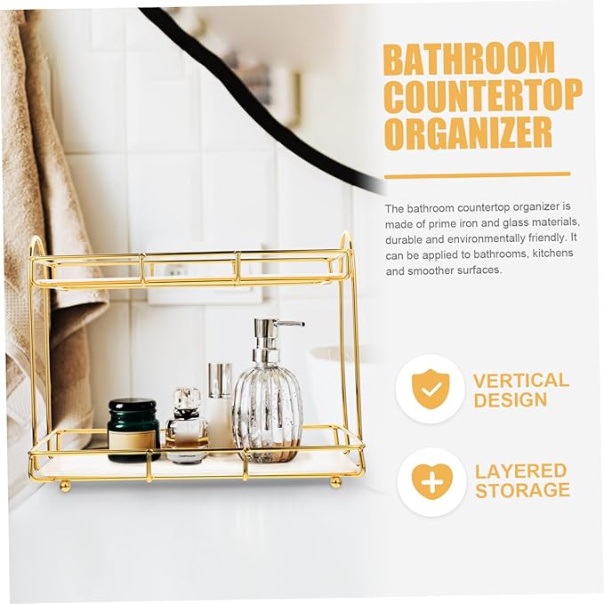Mobestech 2-Tier Bathroom Countertop Organizer Rack Versatile Storage Shelf for Toiletries and Skincare Sturdy Plastic Non-Slip Base for Home and Travel Use