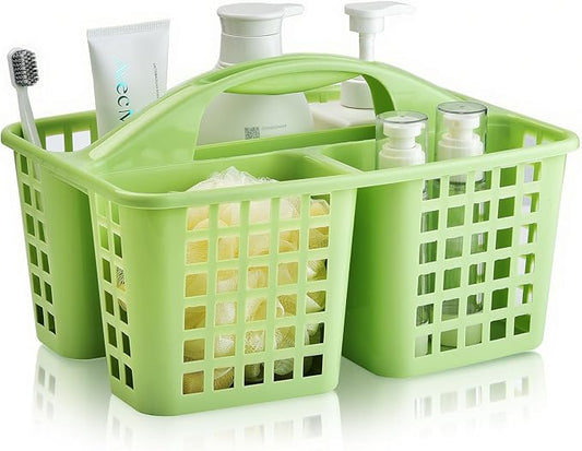 ALINK Plastic Shower Caddy Basket with Compartments, Portable Divided Cleaning Supply Storage Organizer with Handle for College Dorm Bathroom - Green