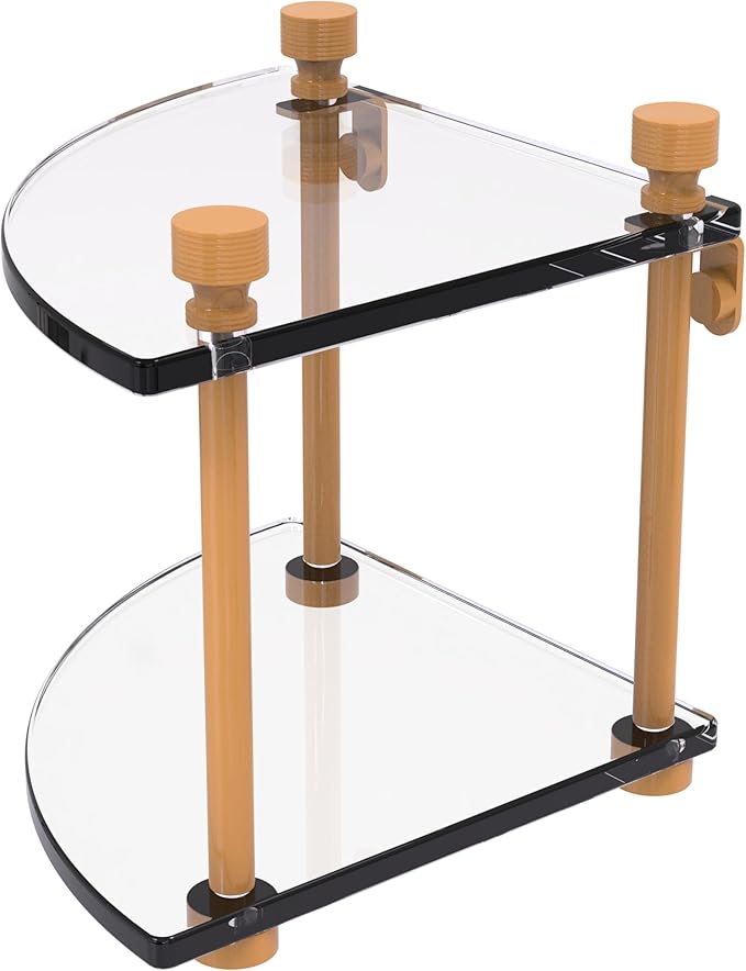 Allied Brass FT-3-GLY Foxtrot Collection Two Tier Corner Glass Shelf, Golden Yellow
