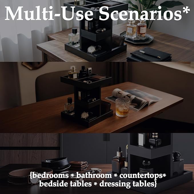 Cologne Organizer for Men Women, 360° rotatable Large Capacity Wood Perfume Shelf with Rotate Makeup Organizer Bathroom Vanity Countertop Storage