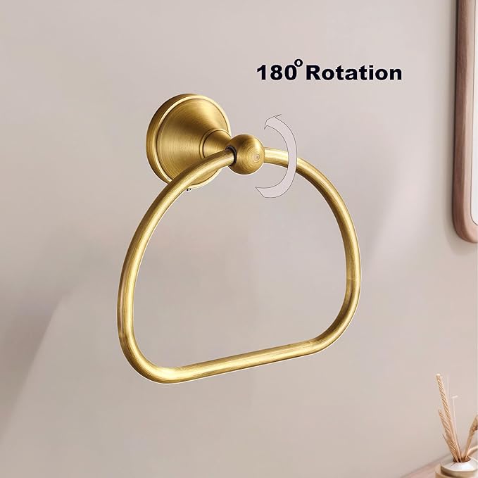 Brass Towel Ring,Antique Hand Towel Holder,Bathroom Antique Brass Hanger Towel Holder for Bathroom Wall Mounted Rustic Bath Accessories Half Round