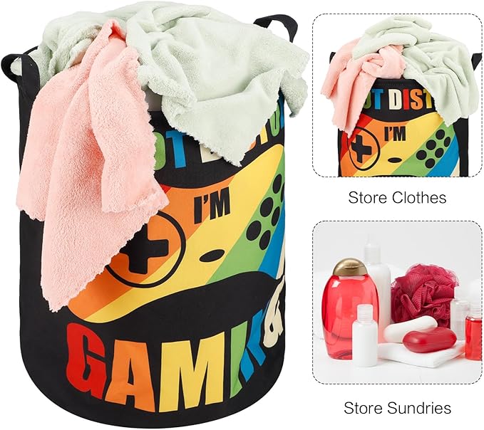 Zhehao 2 Pcs Easter Gamer Laundry Basket Boys Kids Laundry Hamper Gamer Room Decor Gaming Storage Basket Hamper Clothes Organizer Nursery Toy Storage Bin for Gifts Bedroom Bathroom Decoration(Classic)