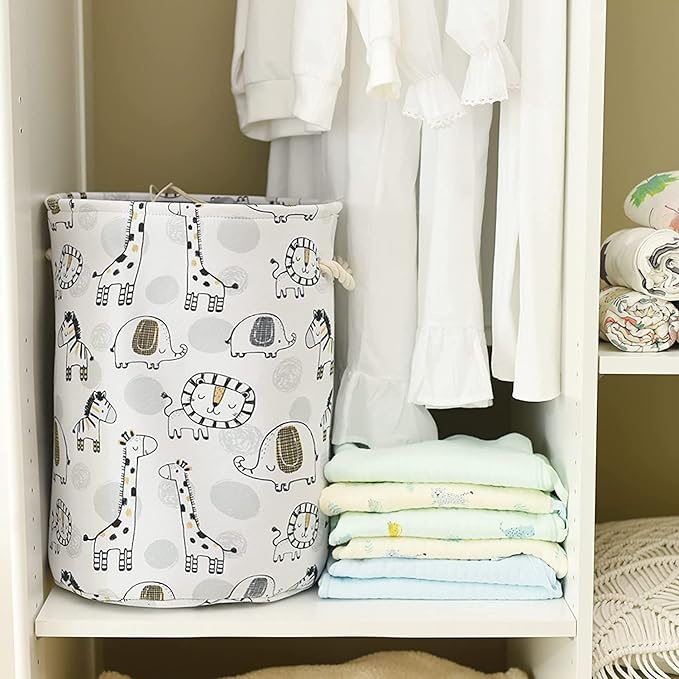 INough Kids Laundry Basket Extra Large Baby Hamper for Nursery, 58L Kids Baskets for Nursery Stuffed Animal Storage Basket, Canvas Clothes Hamper Toy Basket for Boys Foldable Laundry Hampers (Giraffe)