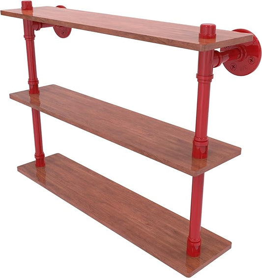 Allied Brass P-490-22-TWS-FER Pipeline Collection 22 Inch Ironwood Triple Shelf, Fire Engine Red