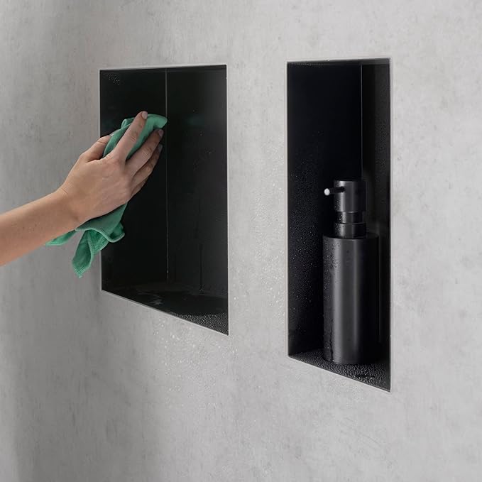 hansgrohe XtraStoris Minimalistic Recessed Wall Niche with Open Frame 12"x 6"x 4" in Matte Black, 56070670