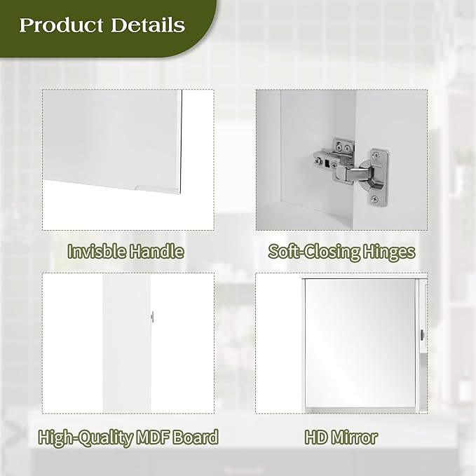 Merax Medicine Cabinet for Bathroom, Wall Mount Bathroom Cabinet with Mirror, Open Shelf, and Towel Bar, 55" W x 28.7" H Over The Toilet Mirrored Bath Wall Cabinet