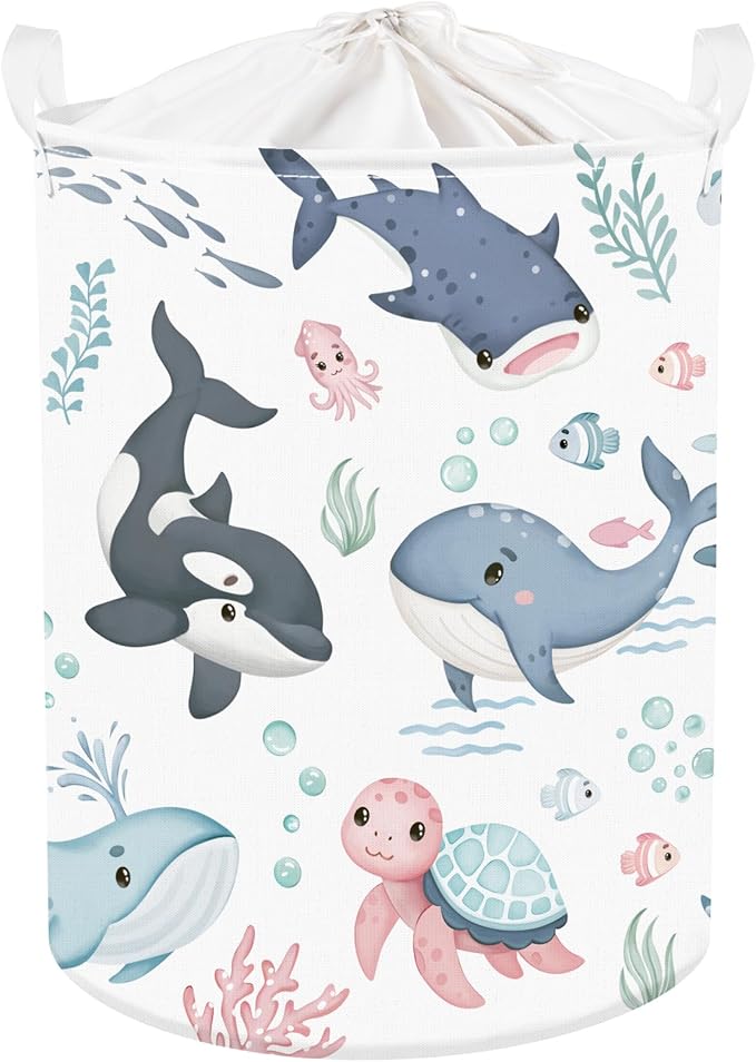 Clastyle Adorable Ocean Animal Laundry Basket Shark Kids Clothes Book Storage Basket Gift Toy Box for Bedroom Decor,Whale,36x45 cm