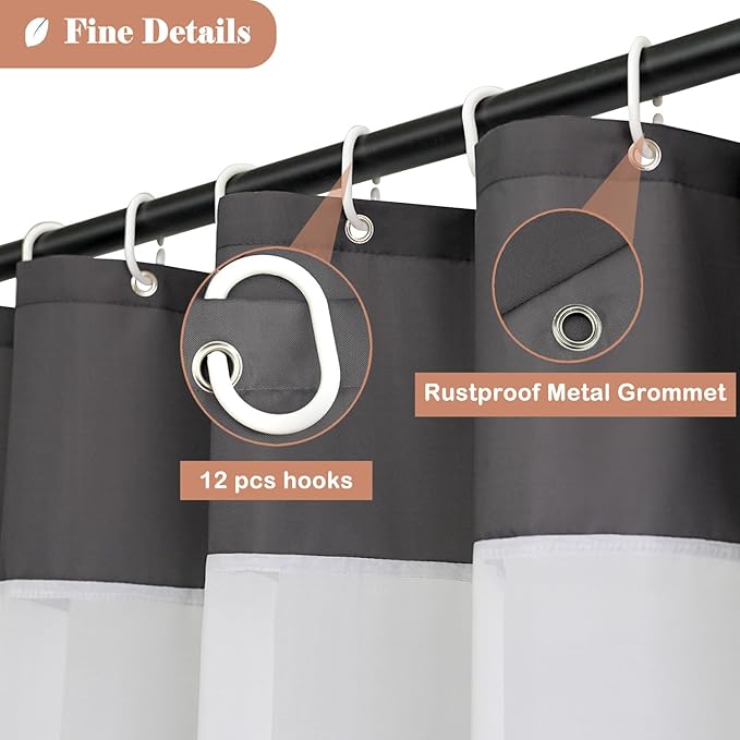 UFRIDAY 72 by 72 Inches Shower Curtain Dark Grey and White Color, Fashion Shower Curtain Liner
