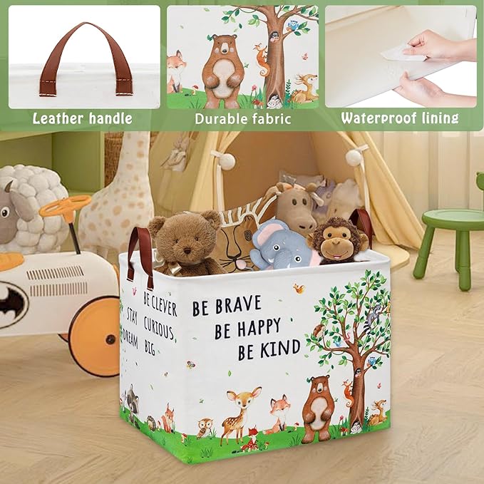 Woodland Nursery Decor Baby Shower Basket , Bear Baby Laundry Basket , Jungle Animal Baby Hamper Fox Rabbit Storage Bin Toy Bin Cute Collapsible Clothes Book Organizer Box
